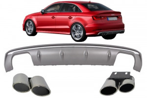 Difuzor Bara Spate compatibil cu Audi A3 8V Sedan 2012-2015 S3 Design cu Ornamente Evacuare - Img 7