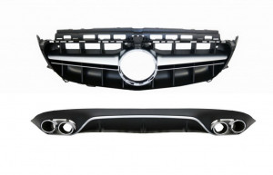Difuzor Bara Spate cu Grila Centrala Negru Crom compatibil cu Mercedes E-Class C238 A238 AMG Sport Line 2016-> E53 E63 Design