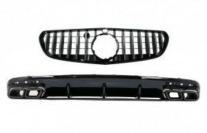 Difuzor Bara Spate cu Ornamente evacuare Negre si Grila Centrala compatibil cu Mercedes S-Class C217 Coupe 2018-2020 S63 Facelift Design