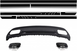 Difuzor Bara Spate cu Ornamente Evacuare si Set Stickere compatibil cu Mercedes W176 A-Class 2012-> Sport Line