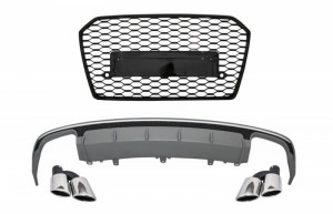 Difuzor Bara Spate cu Ornamente toba si Grila Bara Fata compatibil cu Audi A6 4G Facelift 2015-2018 S6 Design