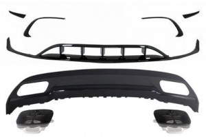 Difuzor Bara Spate Editie Neagra cu Ornamente Evacuare si Prelungiri Bara Fata compatibil cu Mercedes A-Class W176 2015-2018 A45 Facelift Design