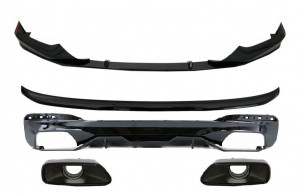 Difuzor cu Ornamente Tobe & Prelungire Fata si Eleron Portbagaj compatibil cu BMW Seria 5 G30 2017-> 540 M Performance Look Negru Lucios