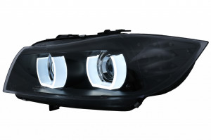 Faruri Xenon 3D U-Led Angel Eyes compatibil cu BMW Seria 3 E90 E91 cu AFS 2008-2011 Negru - Img 4