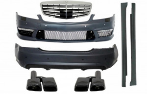 Pachet Exterior Complet compatibil cu Mercedes S-Class W221 2005-2011 cu Grila Chrom si Ornamente evacuare Negre