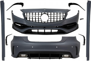 Pachet Exterior Complet cu Grila Neagra compatibil cu Mercedes A-Class W176 2012-2018 Facelift A45 Design