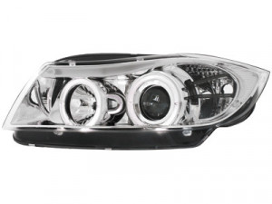 Set faruri compatibil cu BMW Seria 3 E90 E91 2005-2008 Angel Eyes Crom - Img 2