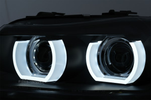 Set faruri Xenon 3D Angel Eyes LED DRL compatibil cu BMW Seria 3 E90 E91 2008-2011 Negru - Img 3