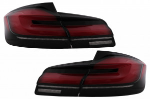 Stopuri LED compatibil cu BMW Seria 5 F10 2011-2017 Rosu Negru cu Semnal Dinamic LCI G30 Design
