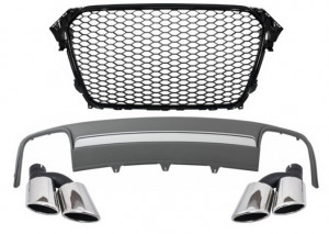 Ansamblu Difuzor Bara Spate cu Ornamente Evacuare si Grila Centrala compatibil cu AUDI A4 B8 Facelift 2012-2015 Sedan/Avant RS Design