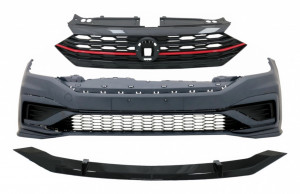 Bara fata cu Grila Centrala Insertie Rosie si Prelungire Bara Fata Negru Lucios compatibil cu VW Jetta MK7 2019-2021 GLI Look