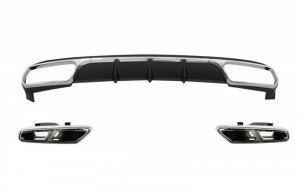 Difuzor Bara Spate cu Ornamente Tobe Crom compatibil cu Mercedes W212 E-Class Facelift 2013-2016 E65 Dessign pentru Bara Spate Standard