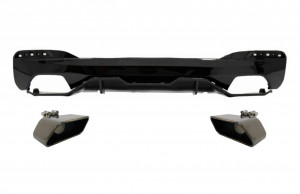 Difuzor Bara Spate cu Tobe Ornamente compatibil cu BMW Seria 5 G30 G31 2017-> M Performance Design Negru