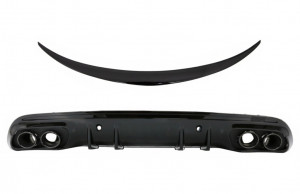 Difuzor cu ornamente evacuare si Eleron Portbagaj compatibil cu Mercedes C-Class W205 2014-2020 pentru bara AMG Sport Line