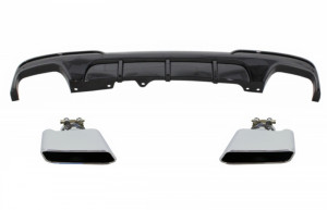 Difuzor de aer cu evacuare dubla si Tobe Ornamente compatibil cu BMW F10 F11 Seria 5 2011-2017 M-Performance Design Negru Lucios