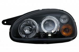 Faruri Angel Eyes compatibil cu Opel Corsa B 1993-2000 LHD Negru - Img 2