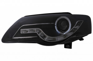 Faruri Angel Eyes LED DRL compatibil cu VW Passat B6 3C 2005-2010 Negru - Img 4