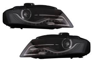 Faruri LED DRL compatibil cu Audi A4 B8 8K 2008-2011 cu Lumini de zi Integrate Negru - Img 2