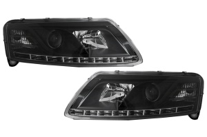 Faruri Xenon LED DRL compatibil cu Audi A6 4F C6 2004-2008 Negru - Img 3