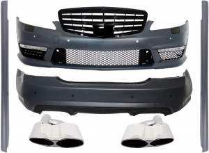 Pachet Exterior Complet compatibil cu Mercedes S-Class W221 2005-2011 cu Grila Negru Lucios si Ornamente Tobe Crom