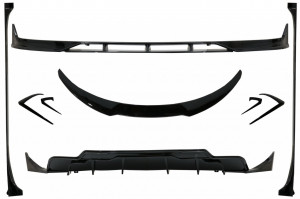 Pachet Exterior Complet de Extensii compatibil cu Tesla Model 3 2017-> Prelungire Bara Fata cu Difuzor de aer si Eleron Negru Lucios