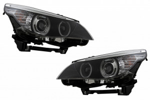 Set faruri Angel Eyes CCFL compatibil cu BMW Seria 5 E60 E61 2003-2004 Negru LCI Look pentru Xenon D2S