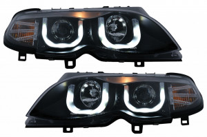Set Faruri Angel Eyes compatibil cu BMW Seria 3 E46 Facelift 2001-2005 Limousine Touring Negru 3D U LED