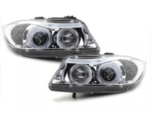 Set faruri compatibil cu BMW Seria 3 E90 E91 2005-2008 Angel Eyes Crom - Img 3