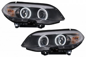 Set faruri Xenon Angel Eyes CCFL compatibil cu BMW X5 E53 2003-2006 Negru