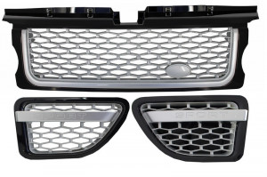 Ansamblu Grila Centrala si Grile Laterale compatibil cu Land Range Rover Sport L320 2005-2008 Autobiography Look Negru Argintiu