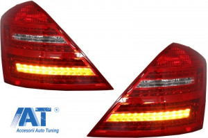 Bara Spate Mercedes S-Class W221 2005-2011 cu Ornamente pentru evacuare si Stopuri LED - Img 7