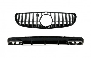 Difuzor Bara Spate cu Ornamente evacuare si Grila Centrala compatibil cu Mercedes S-Class C217 Coupe 2018-2020 S63 GT-R Design Negru Crom
