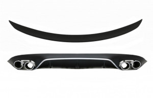 Difuzor Bara Spate cu Ornamente toba si Eleron Portbagaj compatibil cu Mercedes E-Class C238 AMG Sport Line Coupe 2016-> E53 Design Negru Crom
