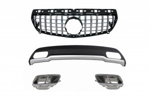 Difuzor Bara Spate cu Ornamente toba si Grila Centrala Panamericana compatibil cu Mercedes A-Class W176 2012-2018 GT-R Design