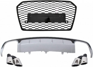 Difuzor Bara Spate cu Ornamente toba si Grila compatibil cu Audi A6 4G Facelift S-Line 2015-2018 RS6 Design