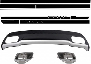 Difuzor Bara Spate cu Ornamente toba si Stickere Negre compatibil cu Mercedes W176 A-Class 2012-2018 Sport Pack