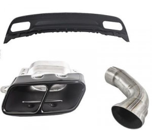 Difuzor Bara Spate Editie Neagra cu Ornamente Evacuare si Prelungiri Bara Fata compatibil cu Mercedes A-Class W176 2015-2018 A45 Facelift Design - Img 3