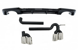 Difuzor Bara Spate Negru Lucios si Sistem de evacuare compatibil cu Audi A3 8V Facelift 2016-2019 Sedan Cabrio RS3 Design doar pentru bara S-Line