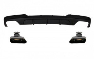 Difuzor de aer cu evacuare dubla compatibil cu BMW F10 Seria 5 2011-2017 M-Performance Design cu Ornamente de evacuare Negre V8 LCI Design