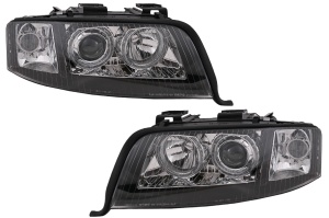 Faruri Angel Eyes Xenon compatibil cu A6 4B C5 2001-2004 LHD sau RHD Negru