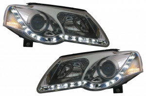 Faruri LED compatibil cu VW Passat B6 3C 2005-2010 Fundal Crom