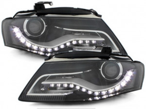 Faruri LED DRL compatibil cu Audi A4 B8 8K 2008-2011 cu Lumini de zi Integrate Negru