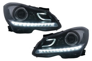 Faruri LED DRL compatibil cu Mercedes C-Class W204 S204 Facelift (2011-2014) Negru Semnal Dinamic