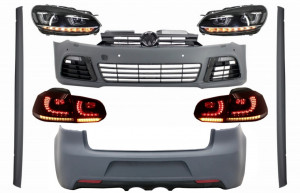 Pachet Complet Exterior compatibil cu VW Golf VI 6 MK6 2008-2013 R20 Look cu Faruri LED si Stopuri Full LED Semnal Secvential Dinamic