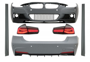 Pachet Exterior compatibil cu BMW Seria 3 F30 2011-2019 cu Stopuri LED Rosu Fumuriu Semnal Dinamic Secvential
