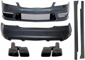 Pachet Exterior Complet compatibil cu Mercedes S-Class W221 2005-2011 si Ornamente evacuare Negre