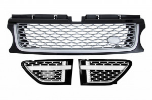 Ansamblu Grila Centrala si Grile Laterale compatibil cu Land Range Rover Sport L320 Facelift (2009-2013) Autobiography Look Negru Argintiu