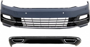 Bara Fata cu Difuzor Bara Spate Dubla Evacuare compatibil cu VW Passat B8 3G 2015-2019 R-Line Design