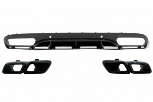 Difuzor Bara Spate cu Ornamente tobe compatibil cu Mercedes C-Class C205 A205 Coupe Cabriolet 2014-2019 C63 Edition 1 Design Negru