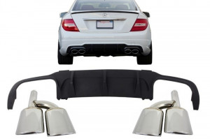 Difuzor Bara Spate cu Tobe Ornamente Evacuare compatibil cu MERCEDES C-class W204 C204 AMG Sport Line 2012-2014 Limousine Coupe - Img 4